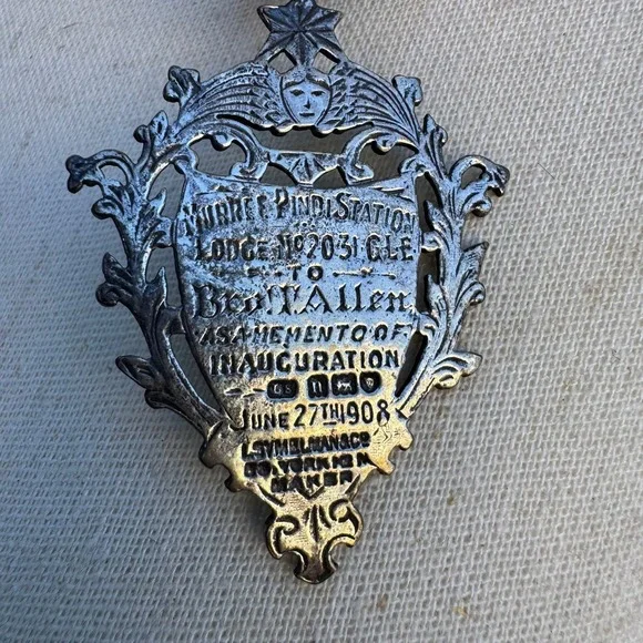 Antique 1908 Masonic Sterling Silver Medal Murree Pindi Station Lodge 2031 GLE - Picture 9 of 9